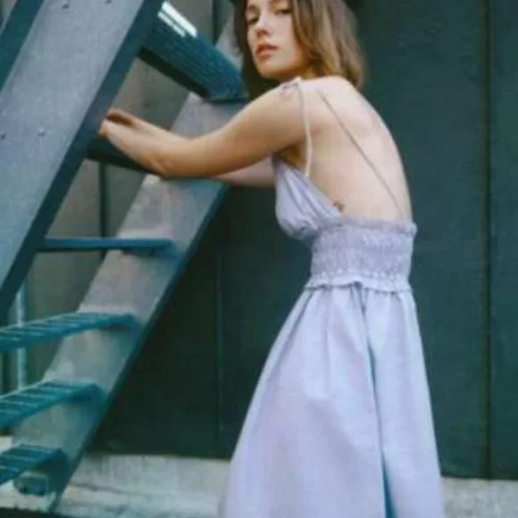 COPY - Zara Striped Shirred Ruffle Trim Backless Cami Dress - Picture 2 of 10